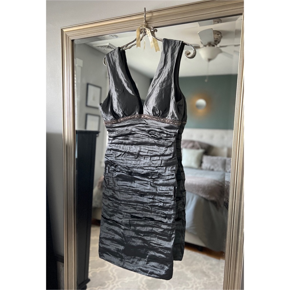 Nicole Miller Ruched V-Neck Dress with Beading